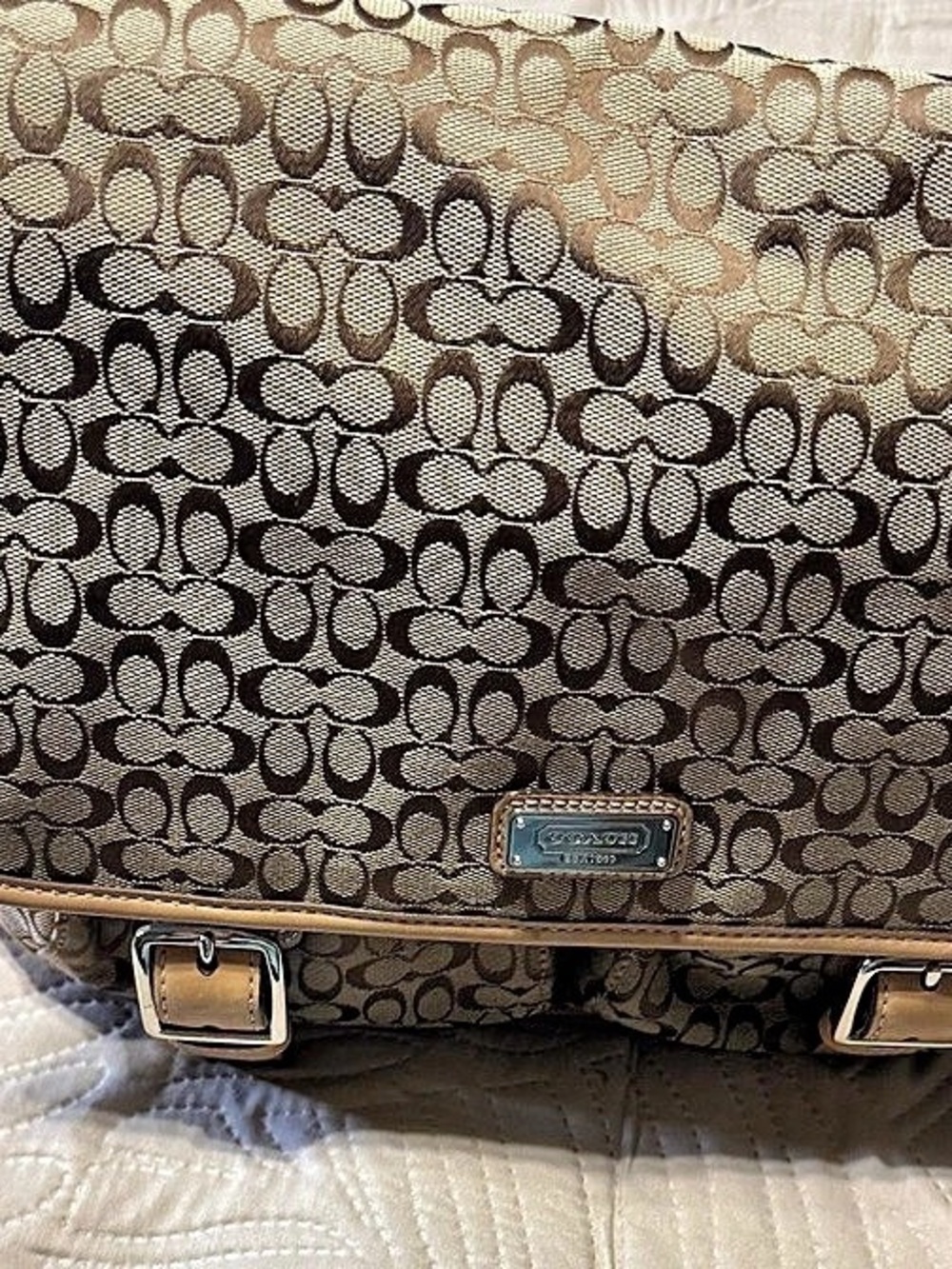 Coach Signature Jacquard Messenger Crossbody Brown & Tan